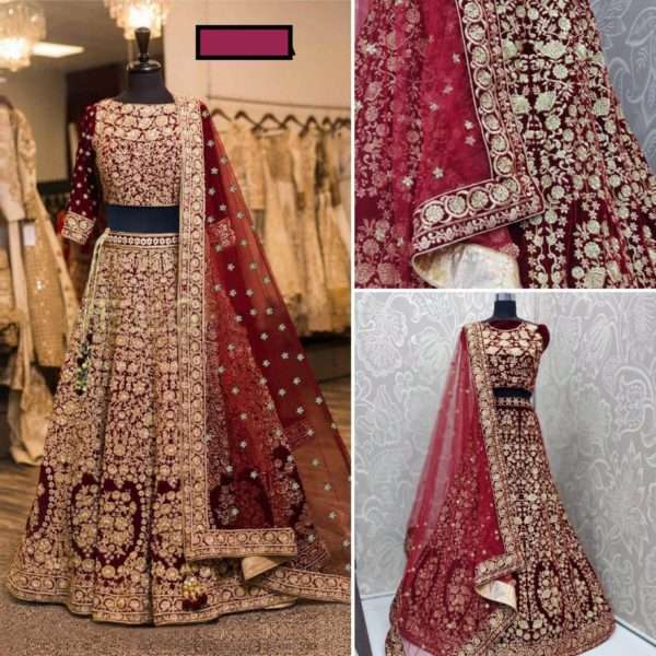 Designer Velvet Lehenga Choli with detailed Thread Embroidery