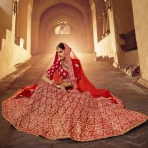 Red Lehenga Zari Zircon