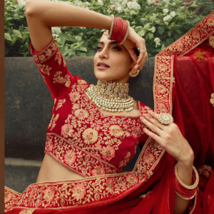 Red Lehenga Zari Zircon