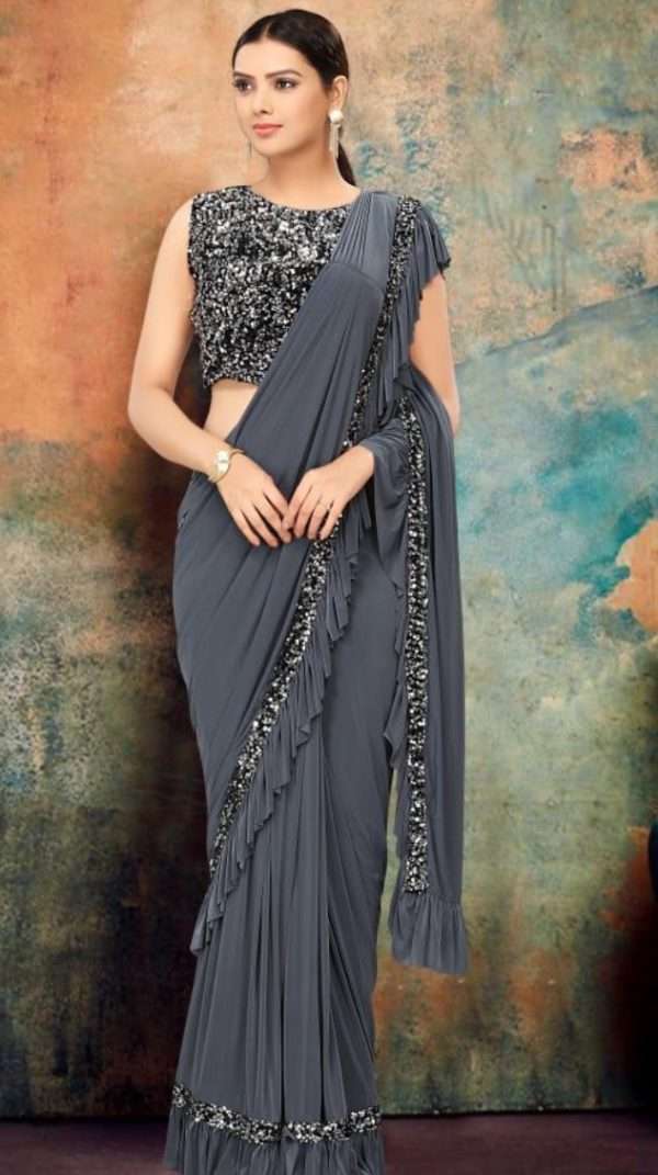 Stitched Lycra Sequins Saree