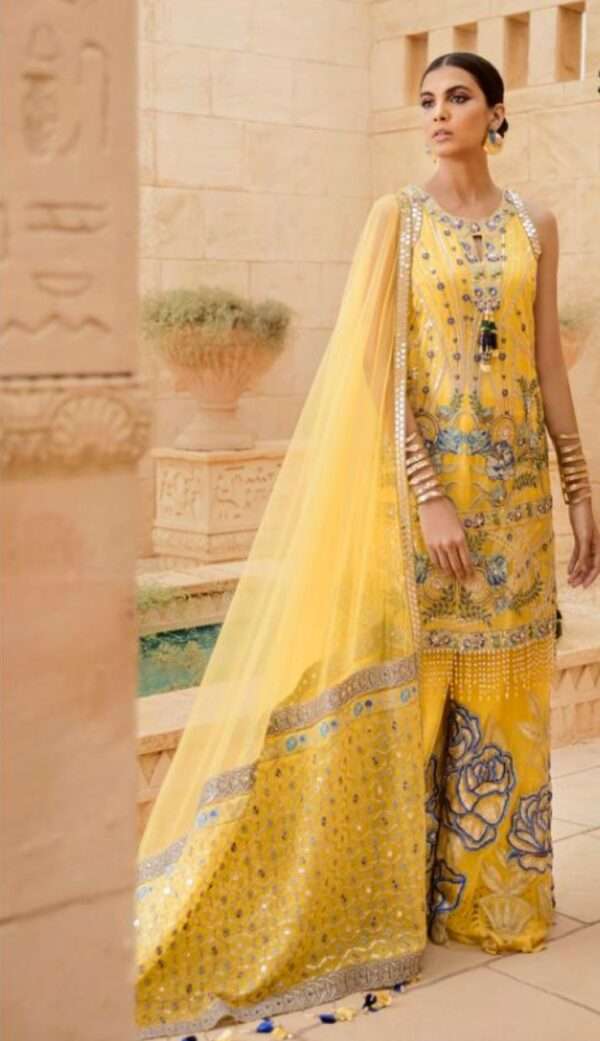 Yellow Georgette Designer Suit with Heavy Embroidery