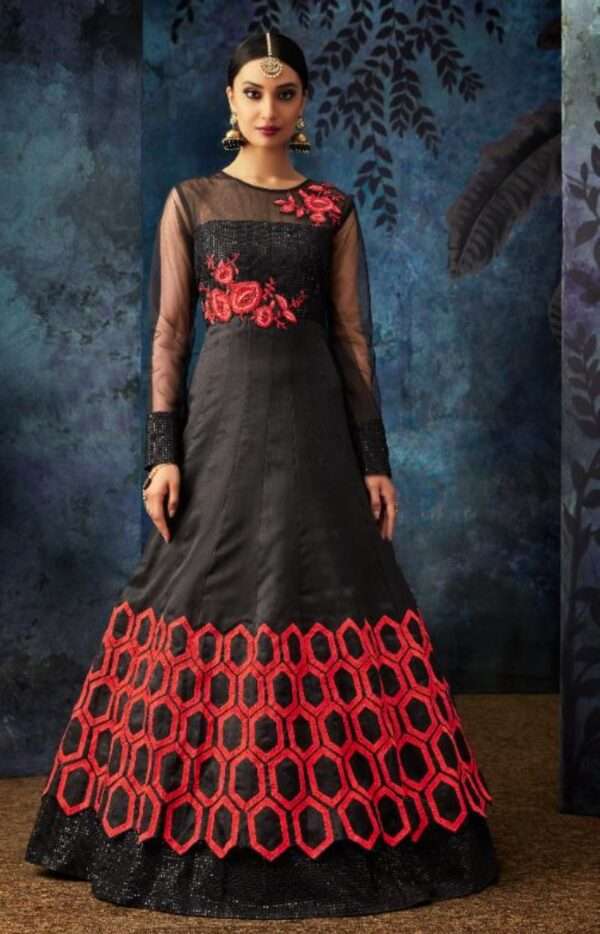 Black Organza Silk Gown with Chiffon Dupatta