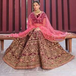 Maroon Bridal Velvet Lehenga