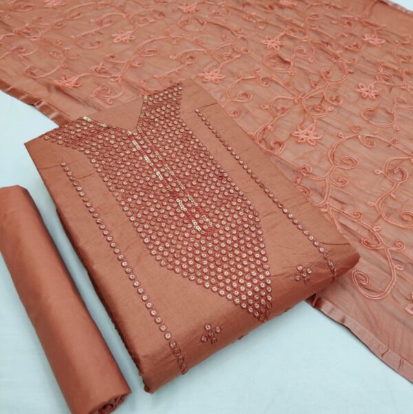 Cotton Suit Dupatta with Sequins Embroidery