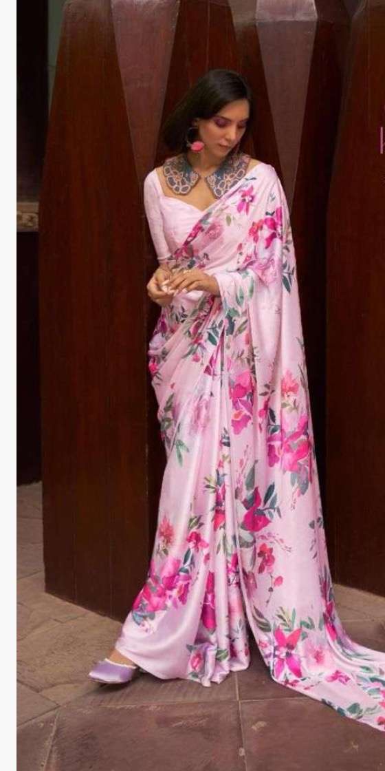 Pink Satin Crepe Saree