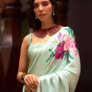 Sea Green Satin Crepe Saree