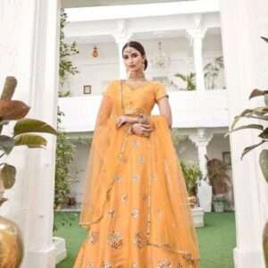 Yellow Pre bridal Silk Lehenga