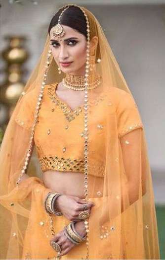 Yellow Pre bridal Silk Lehenga