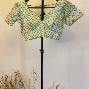 Off White Green Geometric Blouse