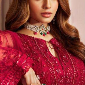 Red Embellished Georgette Suit