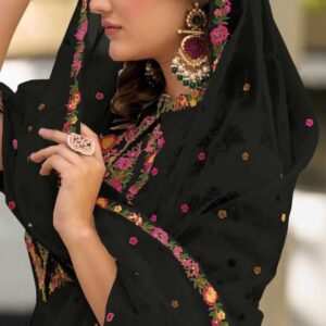 Elegant Embroidered Black Suit with Organza Dupatta