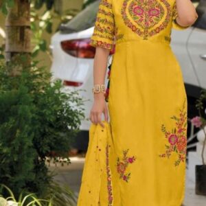 Embroidered Yellow Suit with Organza Dupatta