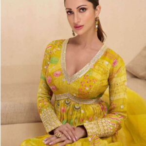 Elegant Yellow Fusion Gown Suit