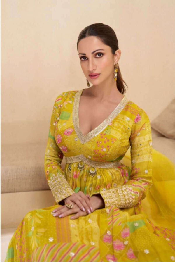 Elegant Yellow Fusion Gown Suit