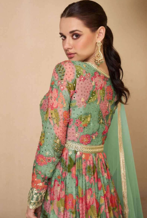 Charming Pista Green Fusion Gown Suit