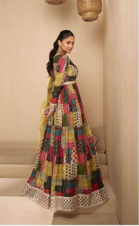 Elegant Multi coloured Fusion Gown Dress