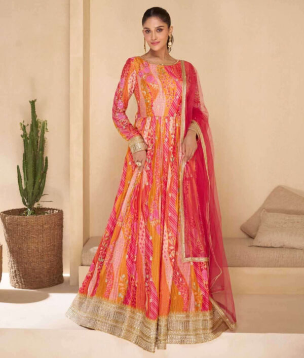 Vibrant Multi-Color Fusion Gown Suit