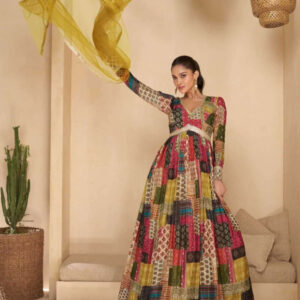 Elegant Multi coloured Fusion Gown Dress